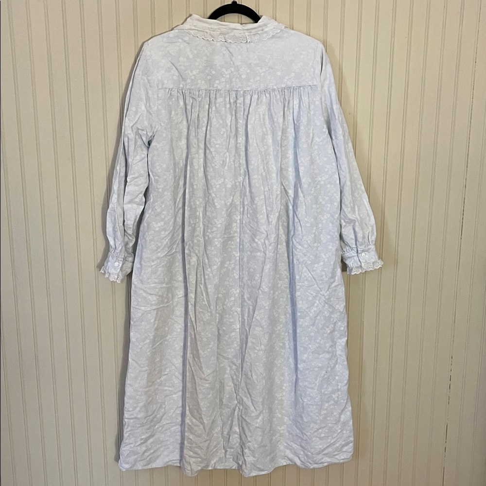Lanz of Salzburg Cotton Flannel Nightgown Eyelet Trim Blue Floral Vintage M - Picture 11 of 14